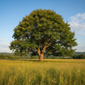 Single tree in a field with a clear blue sky
